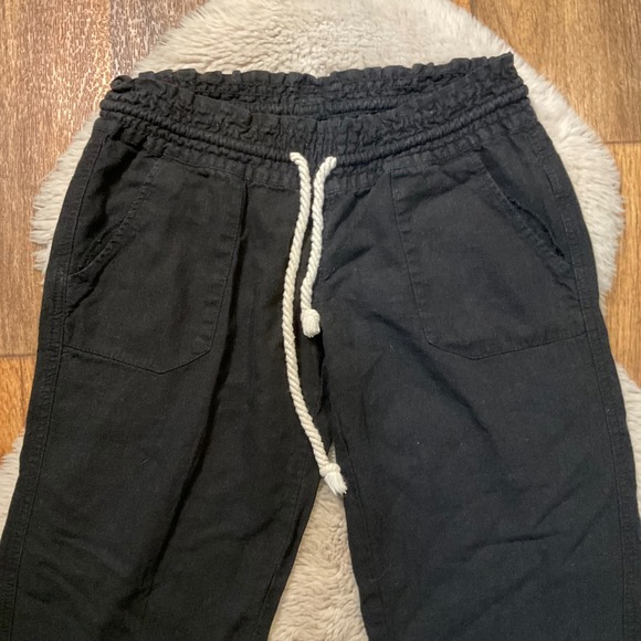 Roxy Pants Size Small Black Linen Blend Drawstring Waist Womens - Picture 2 of 11